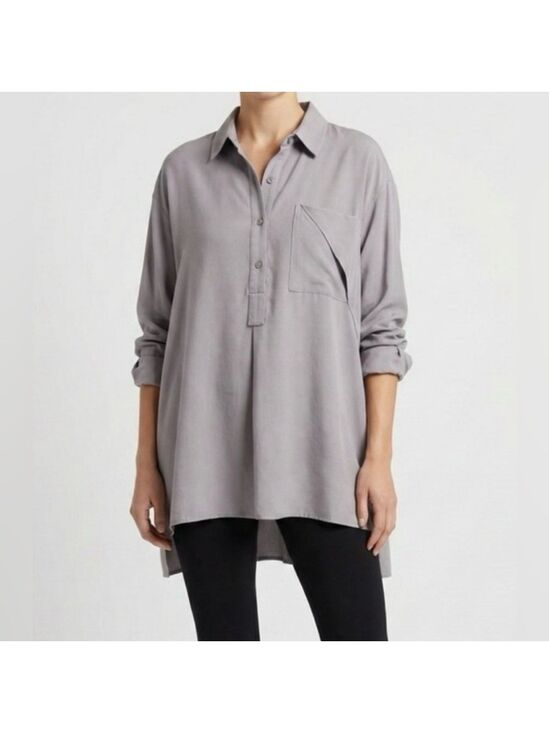 Mia Inspiration Tops - MIA INSPIRATION Cotton Blend Open Back Long Sleeve 1/2 Button Collared Shirt L